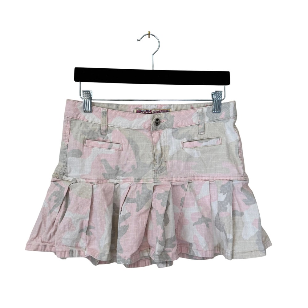 Mudd Vintage Y2K Pink Camo Pleated Mini Skirt Low Rise Size 7